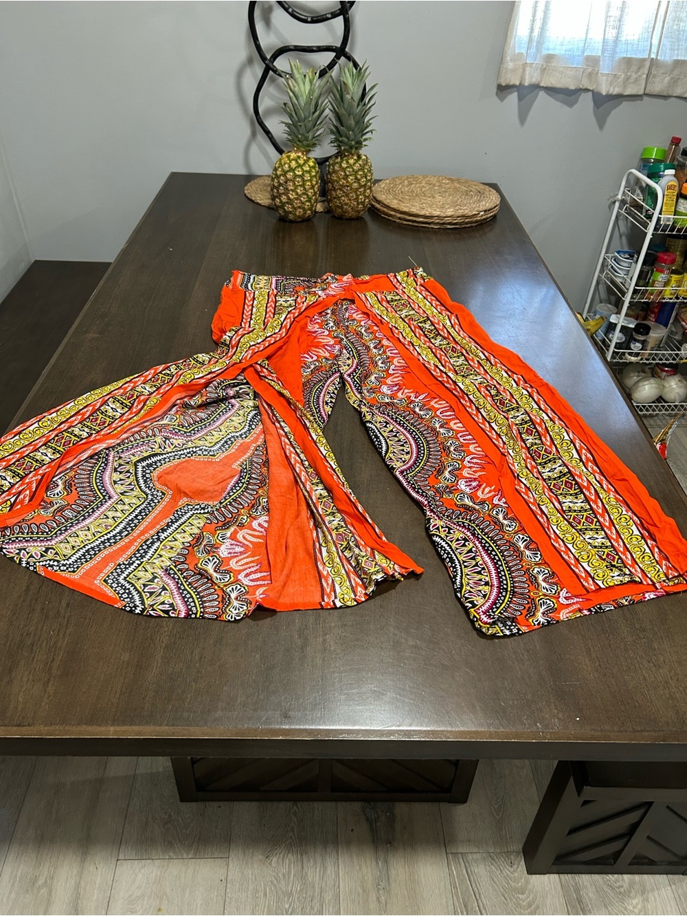 Kathmandu Wide Leg Pants in Bright Orange Multicolor Paisley